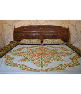  Hand-Embroidered Crewel Bed Cover Set