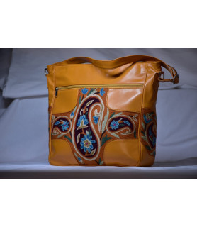 Hand-Embroidered Paisley Leather Bag